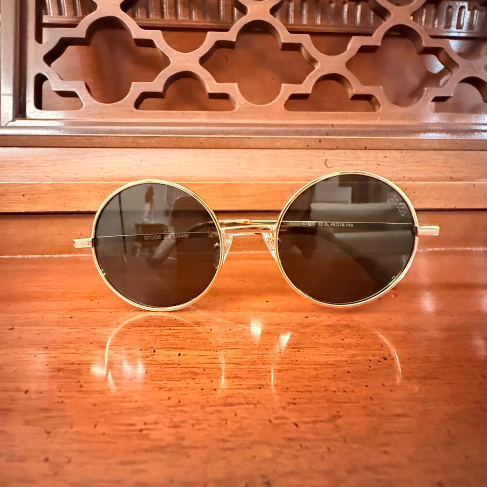 Brand New SOJOS Round Sunglasses Gold-Tone Frame Dark Lenses UV400